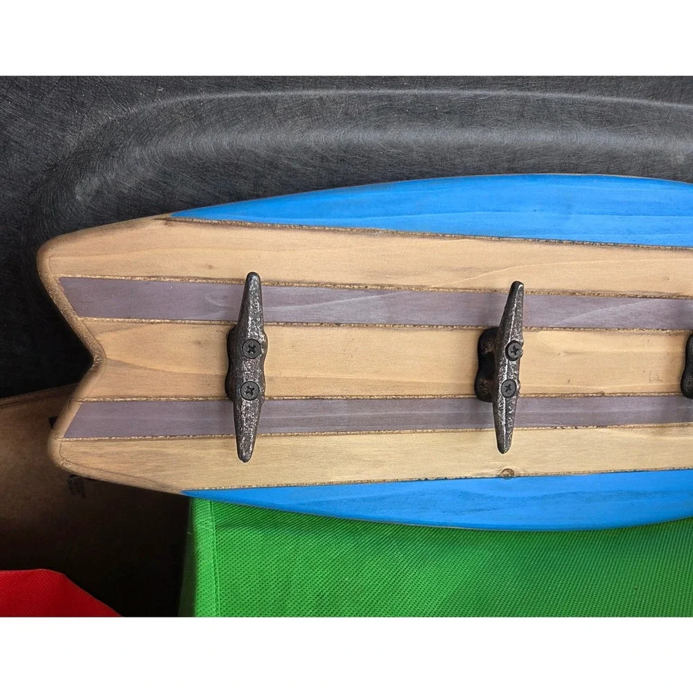 Wooden Surfboard Wall Hook Rack Nautical Boat Cleat Towel Hanger 21-3/4